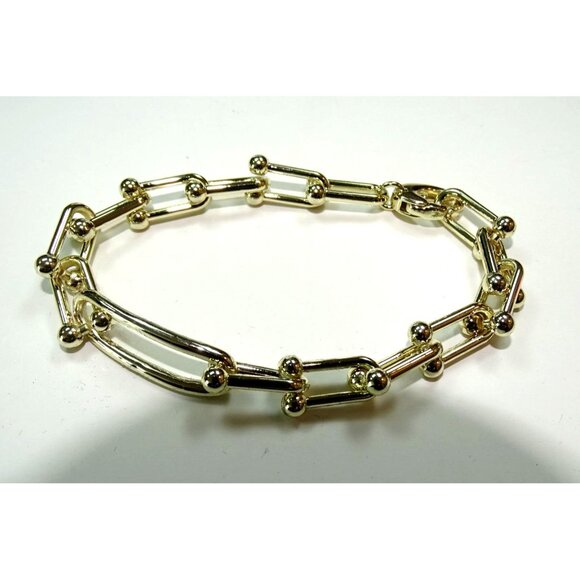 Gold-Tone Chain Link Bracelet With Ball Accents & Lobster Clasp 7.5 - Picture 1 of 4